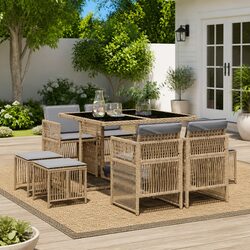 Garden Dining Set 9 Piece Outdoor Furniture Poly Rattan Patio Table Chairs