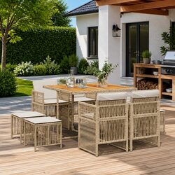 Garden Dining Set 9 Piece Outdoor Patio Furniture with Cushions Beige Rattan