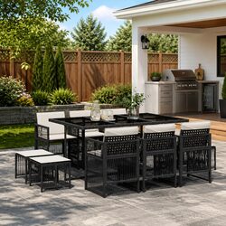 Stylish Outdoor 11-Piece Garden Dining Set in Black