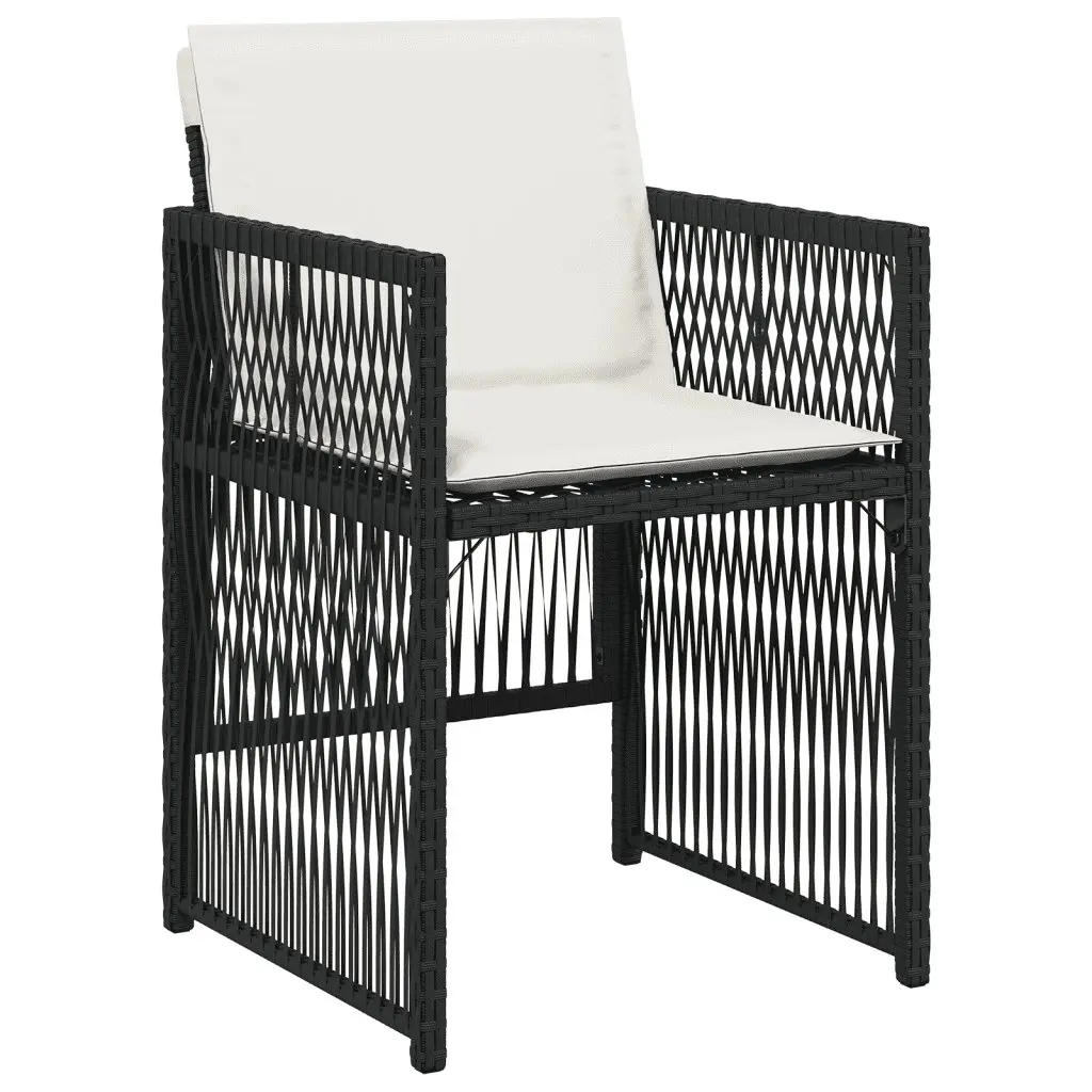Outdoor Furniture Set 11 Piece Black Poly Rattan Dining Table and Chairs with Cushions