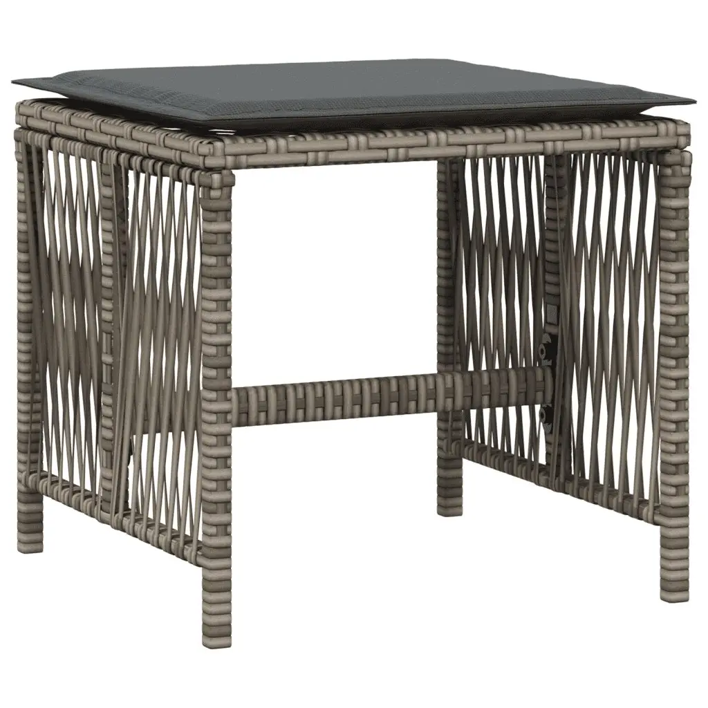 Outdoor Furniture Set 11 Piece Grey Rattan with Cushions Includes Dining Table Chairs and Stools for Patio Garden and Backyard