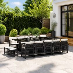 15 Piece Outdoor Dining Set with Black PE Rattan Chairs