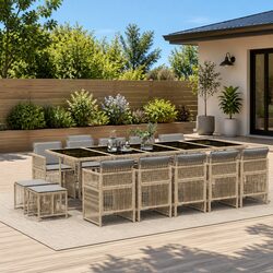 Garden Dining Set 15 Piece Outdoor Furniture Poly Rattan Chairs Table Cushions