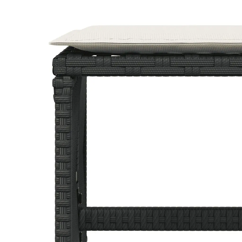 Outdoor Dining Set 15 Piece Black Poly Rattan with Cushions and Acacia Wood Tabletop