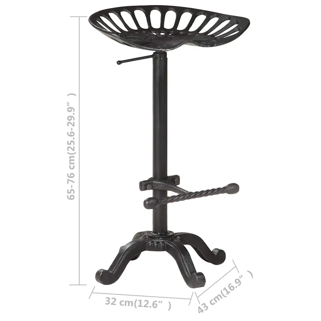 Bar Stool Black Adjustable Height Vintage Retro Design Footrest Counter Chair