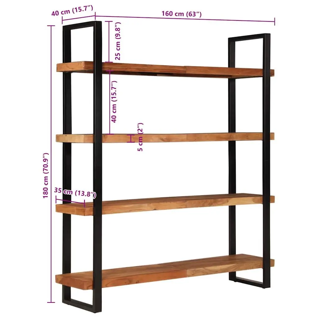 4-Tier Bookcase 160x40x180 cm Solid Acacia Wood Industrial Style Shelving Unit