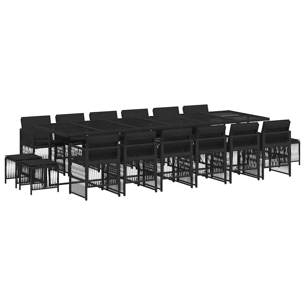 17 Piece Outdoor Garden Dining Set Black PE Rattan Chairs Table Cushions