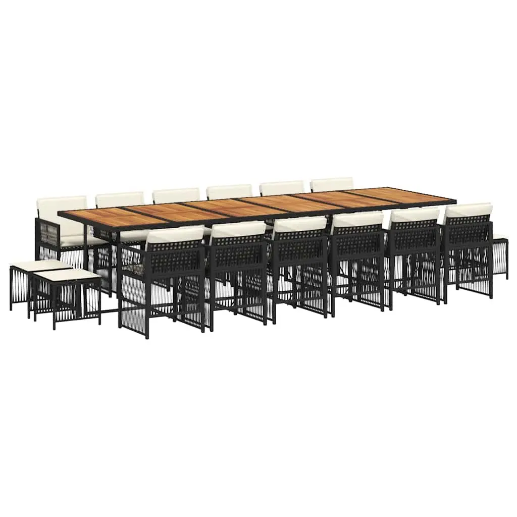 Garden Dining Set 17 Piece Outdoor Furniture Black Poly Rattan Chairs Table Thickly Padded Cushions Weather Resistant
