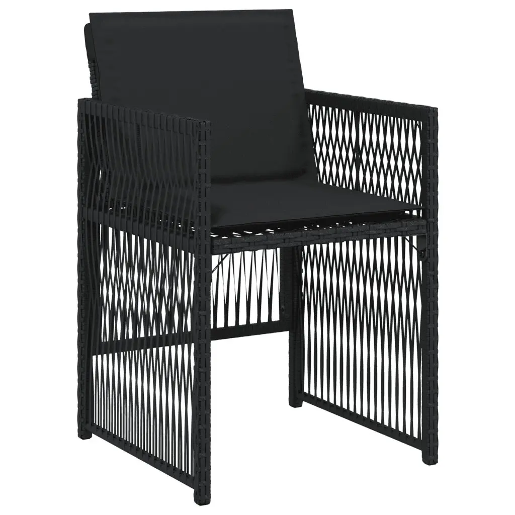 9 Piece Outdoor Dining Set Black Poly Rattan Garden Patio Furniture with Tempered Glass Table and Folding Chairs