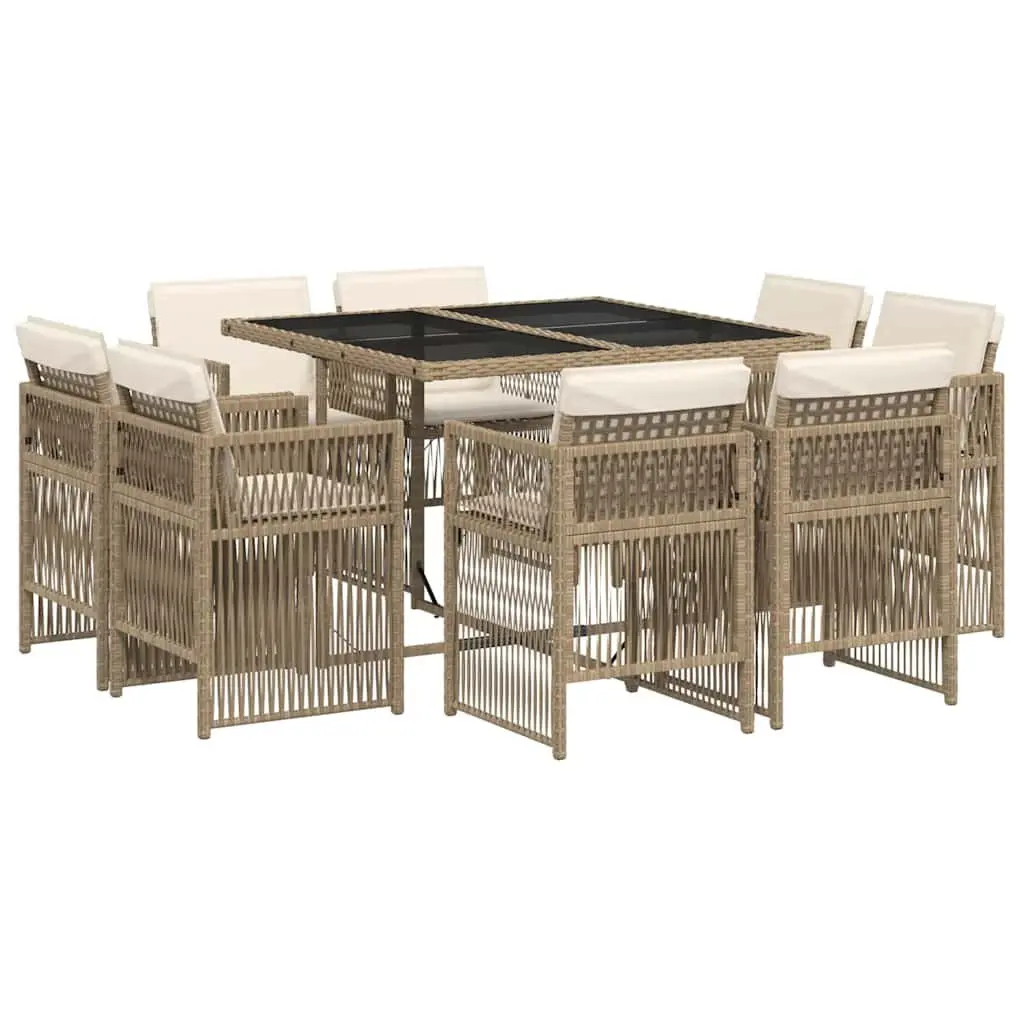 9 Piece Garden Dining Set Outdoor Patio Furniture with Cushions Beige Poly