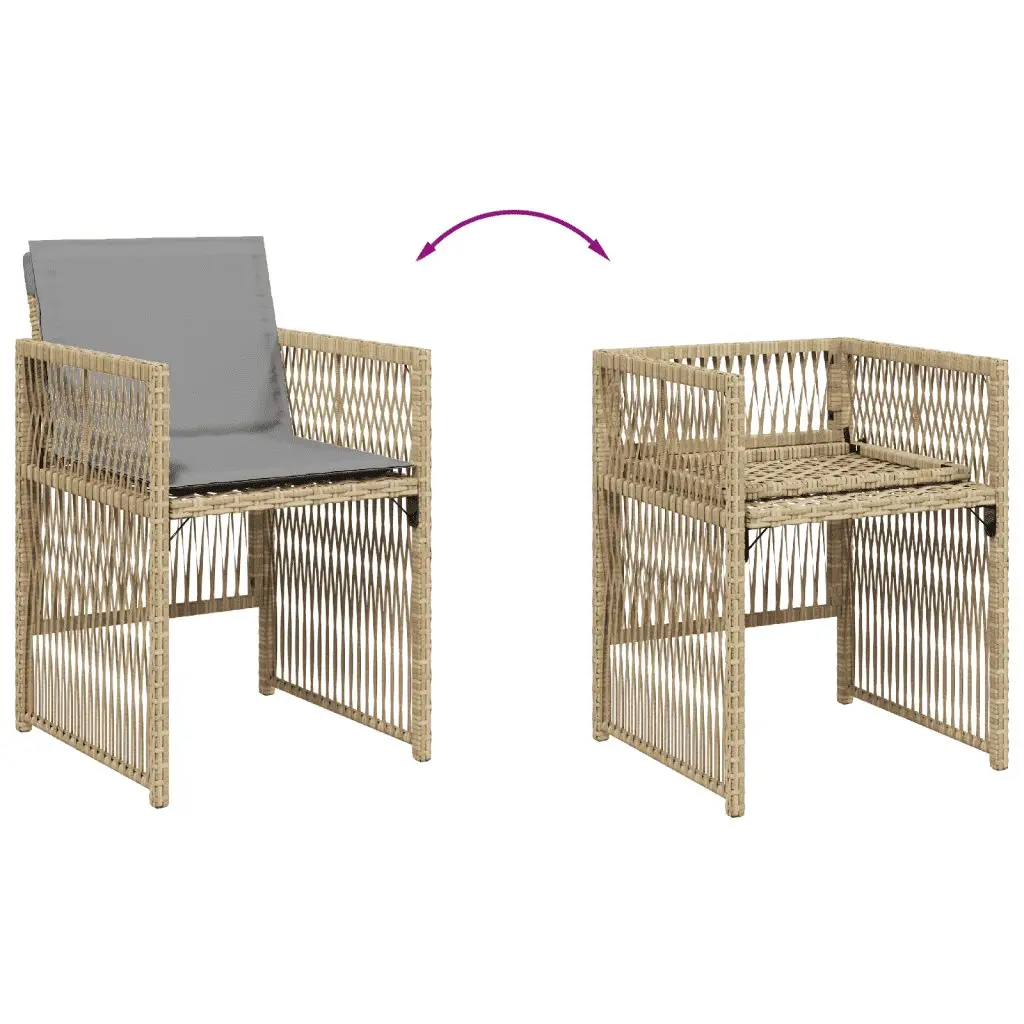 9 Piece Outdoor Dining Set Beige Poly Rattan Patio Furniture with Cushions
