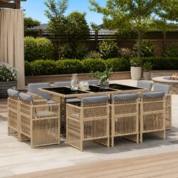 11 Piece Beige Rattan Garden Dining Set for Your Patio