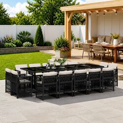 Garden Dining Set 15 Piece Outdoor Patio Furniture Black Poly Rattan Folding