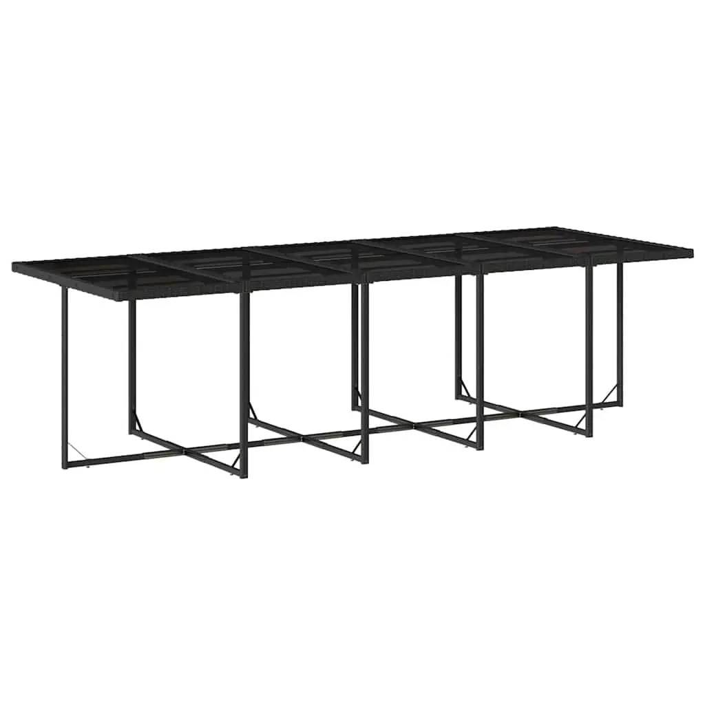 Garden Dining Set 15 Piece Outdoor Patio Furniture Black PE Rattan Folding Chairs Tempered Glass Table