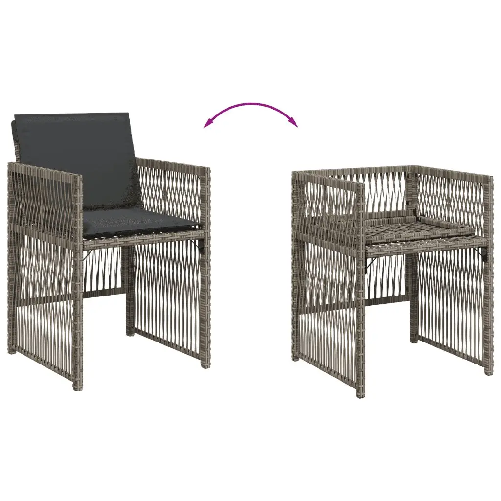 Outdoor Furniture Set 15 Piece Grey Poly Rattan Dining Table and Foldable Chairs with Cushions
