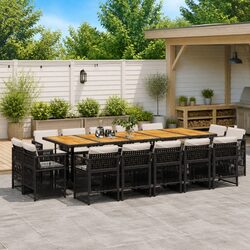 Stylish 15-Piece Black Outdoor Dining Set with Cushions