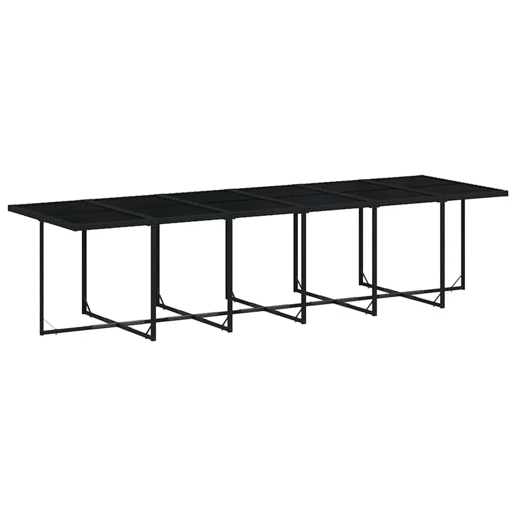 Garden Dining Set 17 Piece Outdoor Furniture Black Poly Rattan Chairs Table Tempered Glass Top Removable Cushions