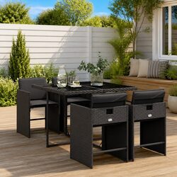 Outdoor Dining Set 5 Piece Garden Furniture Table Chairs Cushions Black Rattan