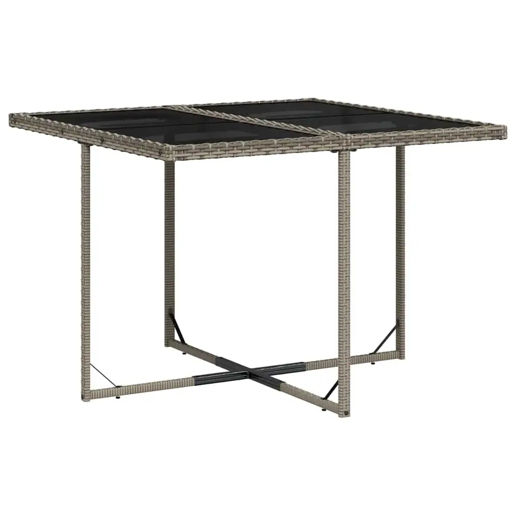 5 Piece Outdoor Dining Set Grey Poly Rattan Chairs Table Tempered Glass Top