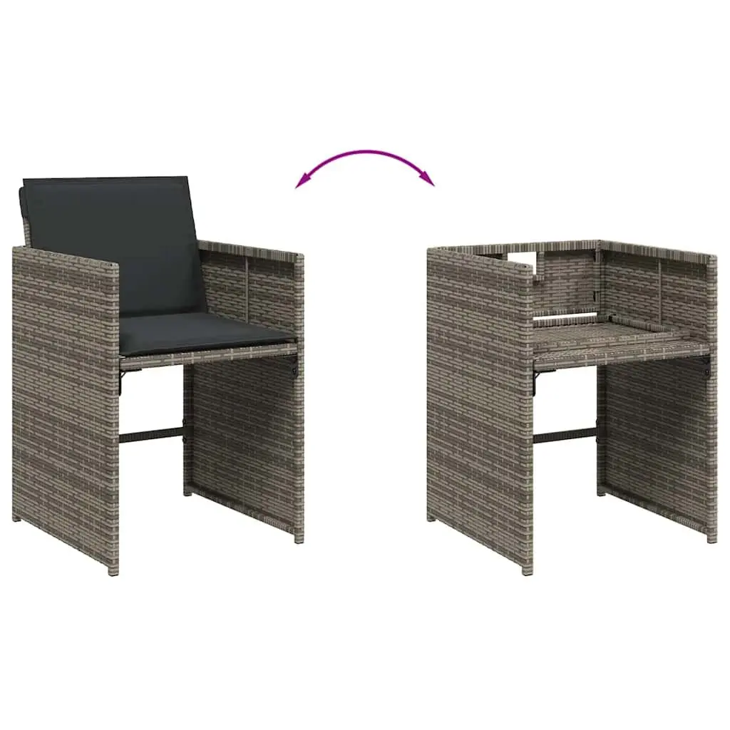 5 Piece Outdoor Dining Set Grey Poly Rattan Chairs Table Tempered Glass Top