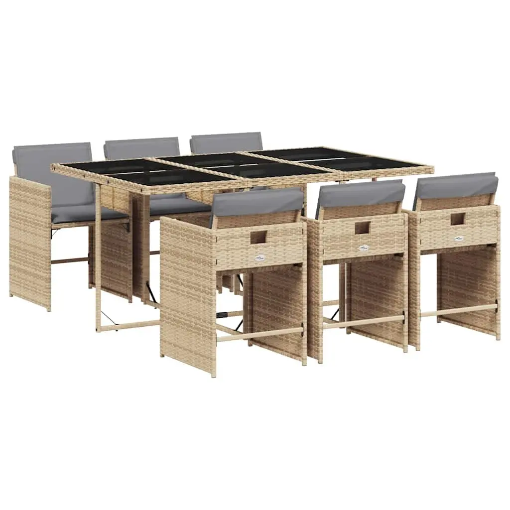 7 Piece Patio Dining Set Garden Furniture with Folding Chairs and Cushions Beige