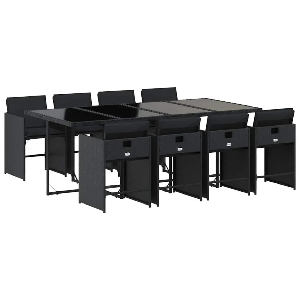 Outdoor Dining Set 9 Piece Rattan Furniture Table with Foldable Chairs and Cushions Black