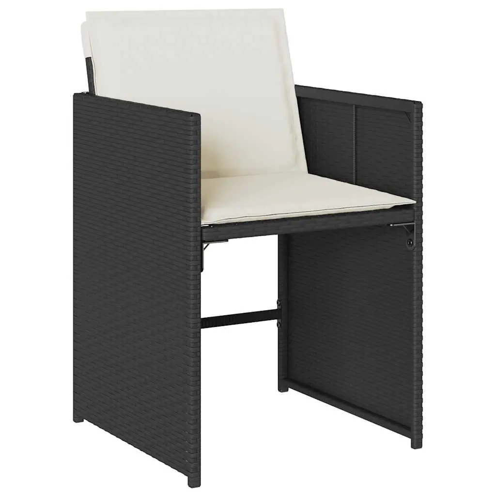 Garden Dining Set 11 Piece Outdoor Furniture Black Poly Rattan with Cushions Foldable Chairs and Tempered Glass Table