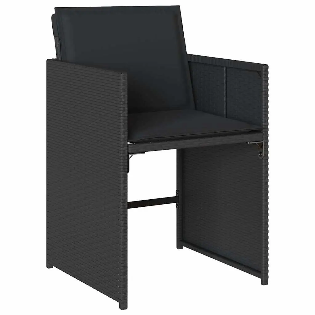 Outdoor Dining Set 9 Piece Black Poly Rattan Chairs Table with Cushions and Tempered Glass Top