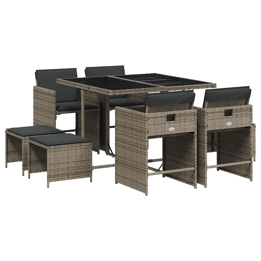 Garden Dining Set 9 Piece Grey Outdoor Table Chairs with Cushions