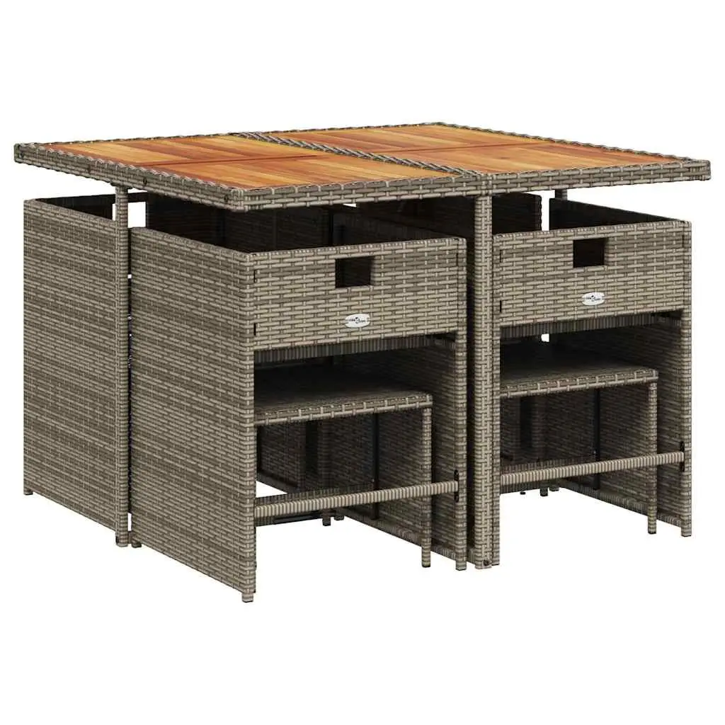 Outdoor Furniture Set 9 Piece Grey Rattan Dining with Acacia Wood Table and Cushions
