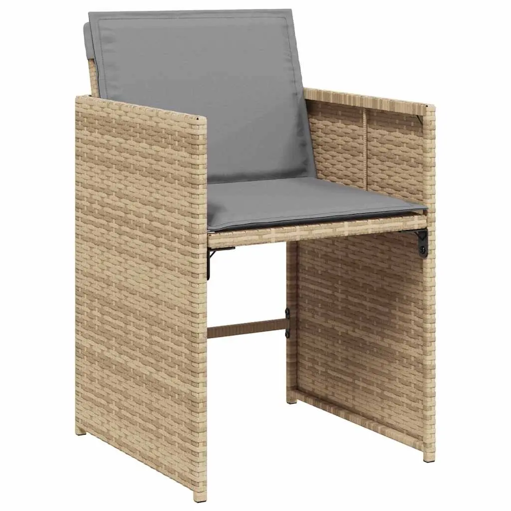 Outdoor Dining Set 11 Piece Garden Furniture PE Rattan Beige Cushions Foldable Chair Backrests