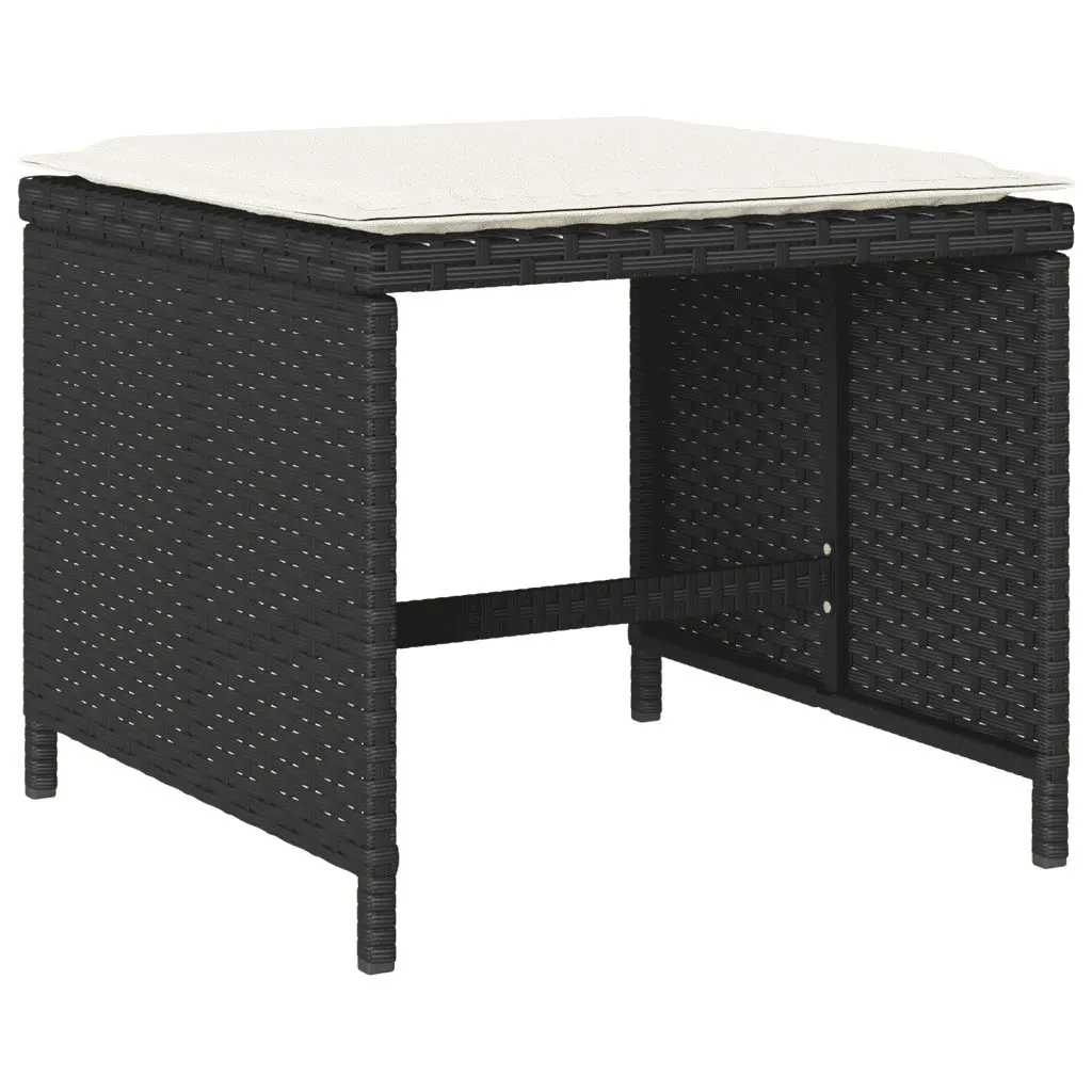 Outdoor Dining Set 15 Piece Black Poly Rattan Garden Furniture with Foldable Chairs and Thick Cushions