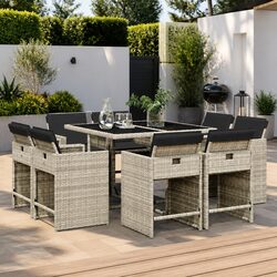 Garden Dining Set 9 Piece Outdoor Furniture Grey Poly Rattan Chairs Table