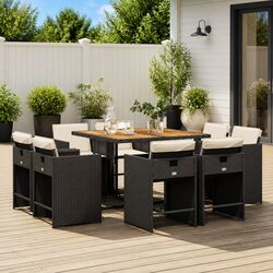 Garden Dining Set 9 Piece Outdoor Furniture Poly Rattan Chairs Table Cushions