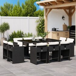 Stylish 11-Piece Black Garden Dining Set with Cushions