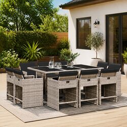 Garden Dining Set 11 Piece Outdoor Patio Furniture Grey Poly Rattan with