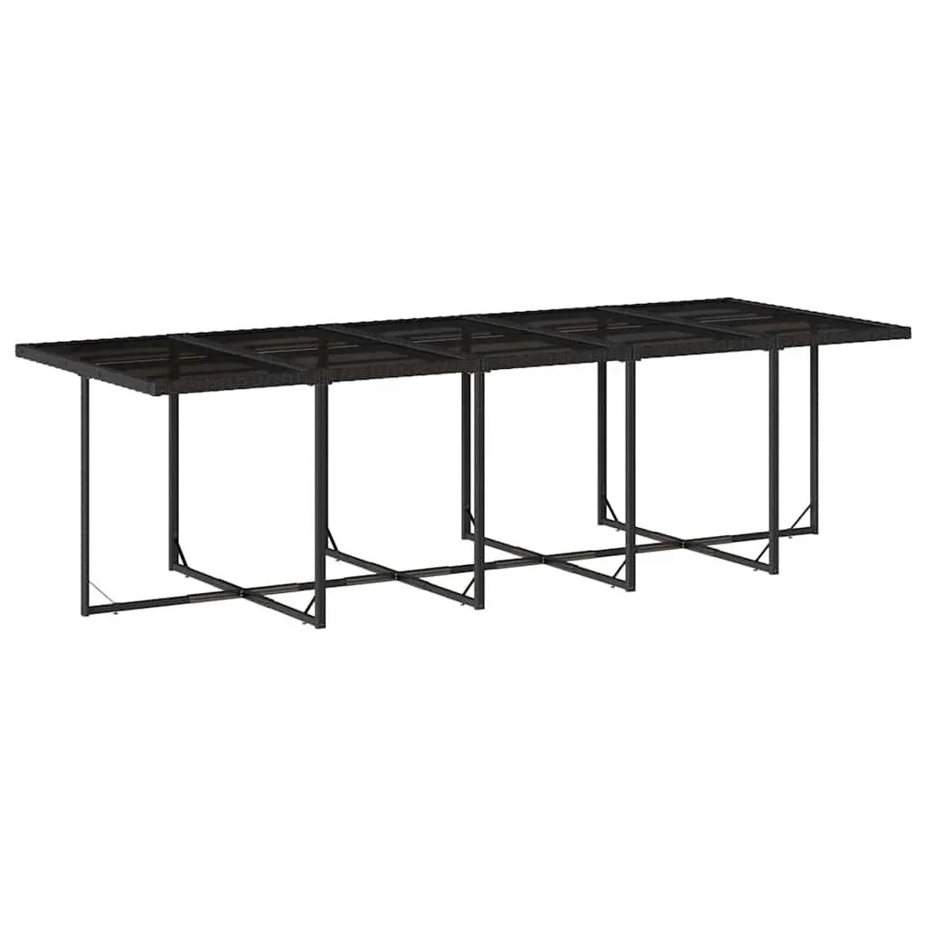 13 Piece Outdoor Dining Set with Cushions and Tempered Glass Table in Black Poly Rattan