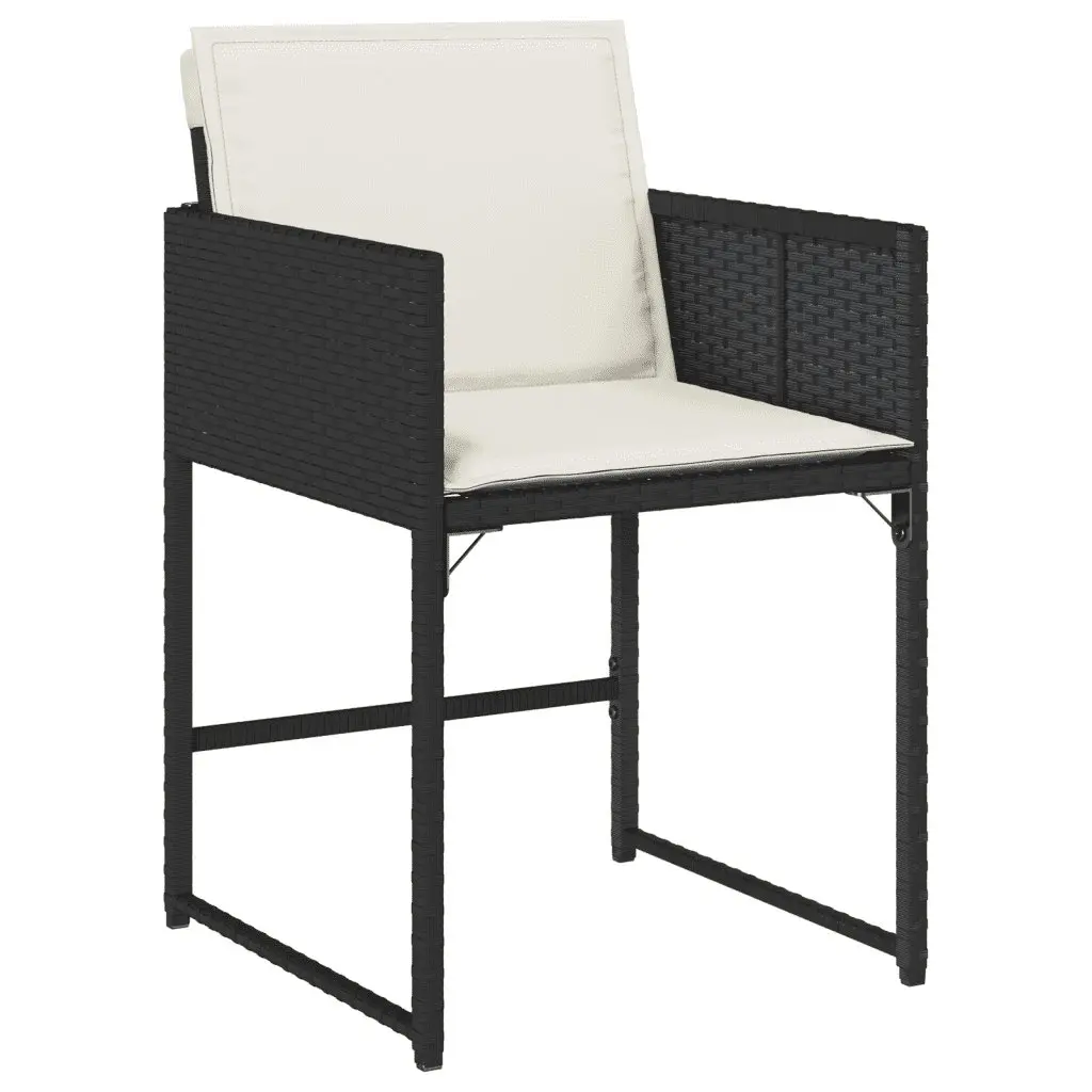 9 Piece Outdoor Dining Set Black Poly Rattan Garden Furniture Table with Acacia Wood Top and Folding Chairs