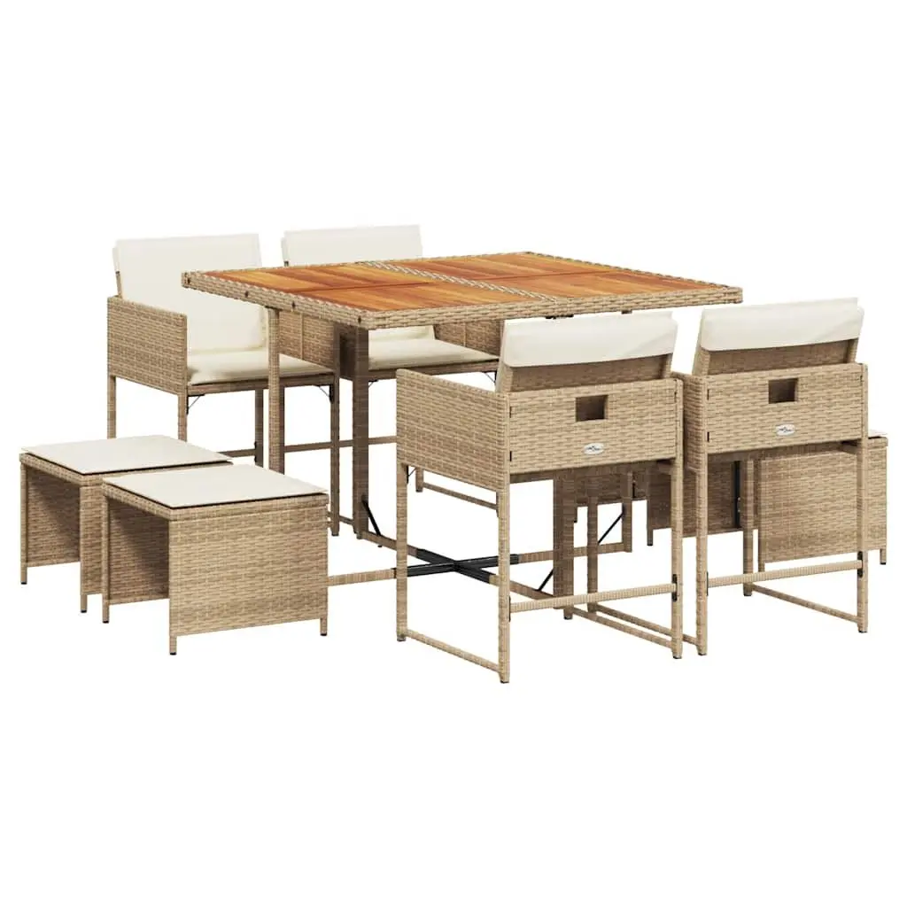 Garden Dining Set 9 Piece Outdoor Furniture Beige Rattan with Cushions