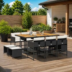Garden Dining Set 11 Piece Outdoor Furniture PE Rattan Chair Table Patio