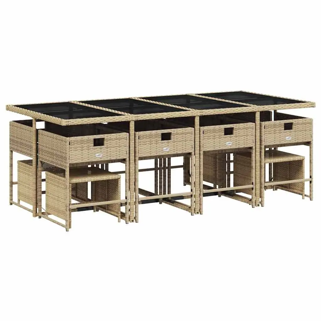 Outdoor Furniture Set 13 Piece Garden Dining Poly Rattan Table and Chairs Beige