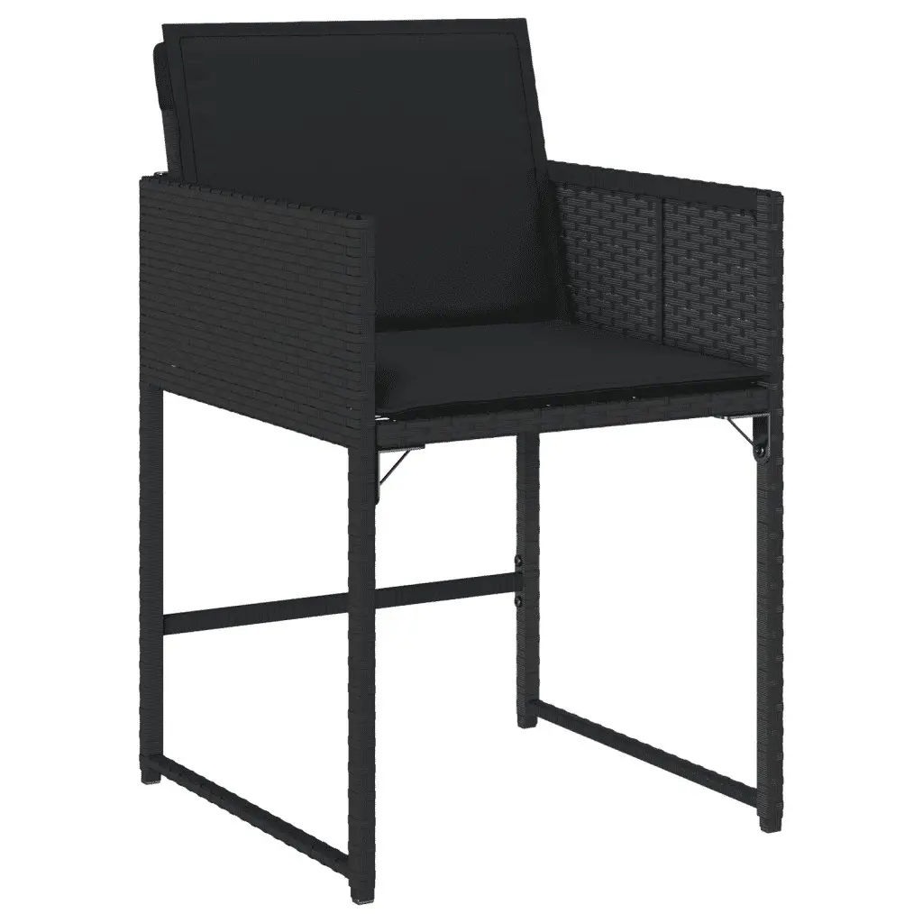 Outdoor Garden Dining Set 15 Piece Black Poly Rattan Furniture with Cushions and Tempered Glass Tabletop