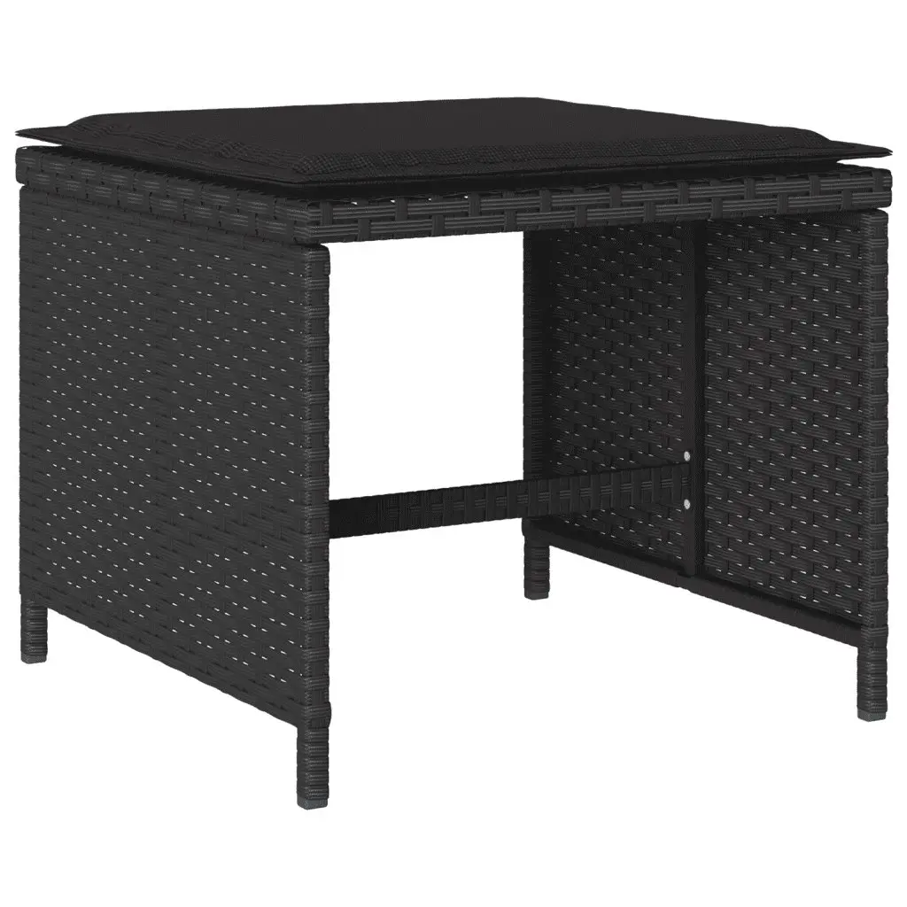 Outdoor Garden Dining Set 15 Piece Black Poly Rattan Furniture with Cushions and Tempered Glass Tabletop