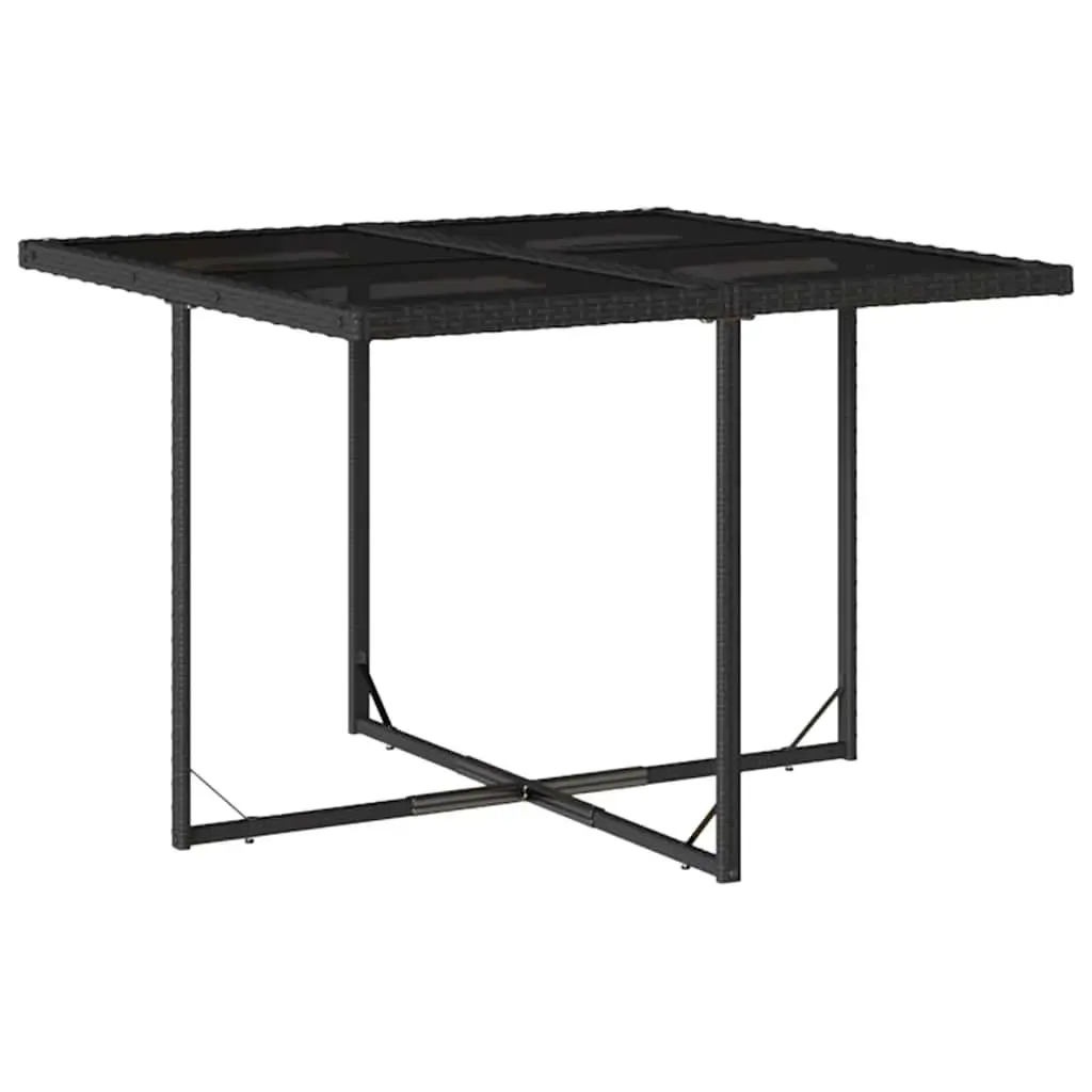 Garden Furniture Set 9 Piece Black PE Rattan Chairs Table with Padded Cushions and Tempered Glass Top