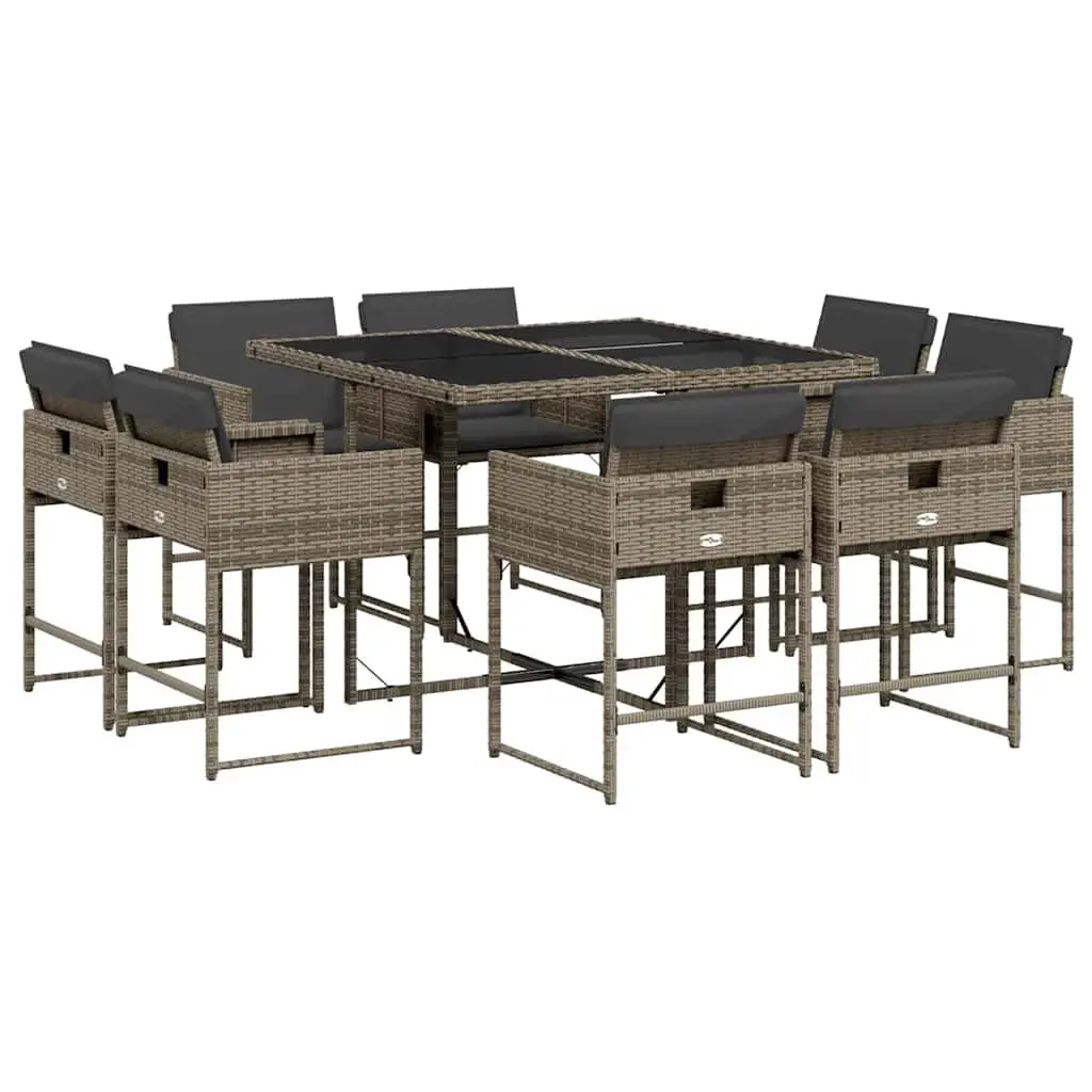 Outdoor Dining Set 9 Piece Grey PE Rattan Garden Furniture Patio Table Chairs