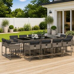 Elegant Grey Poly Rattan 13 Piece Garden Dining Set