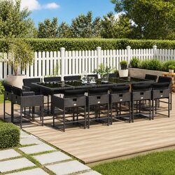 Garden Dining Set 15 Piece Outdoor Furniture Table Chairs with Cushions Black