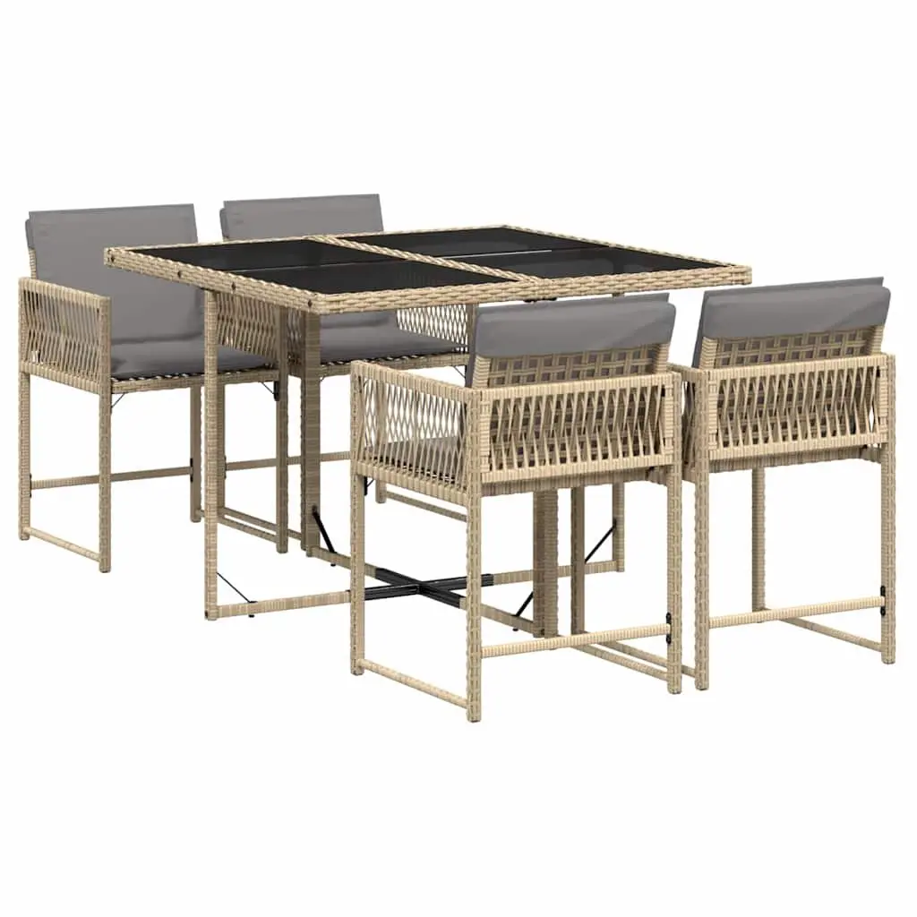 5 Piece Garden Dining Set Outdoor Patio Furniture Beige Poly Rattan with Cushions