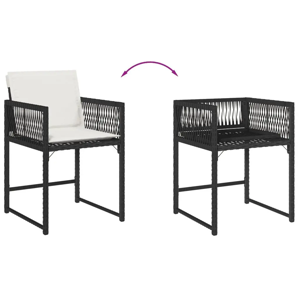 Garden Dining Set 5 Piece Outdoor Furniture Black PE Rattan with Cushions and Acacia Wood Tabletop