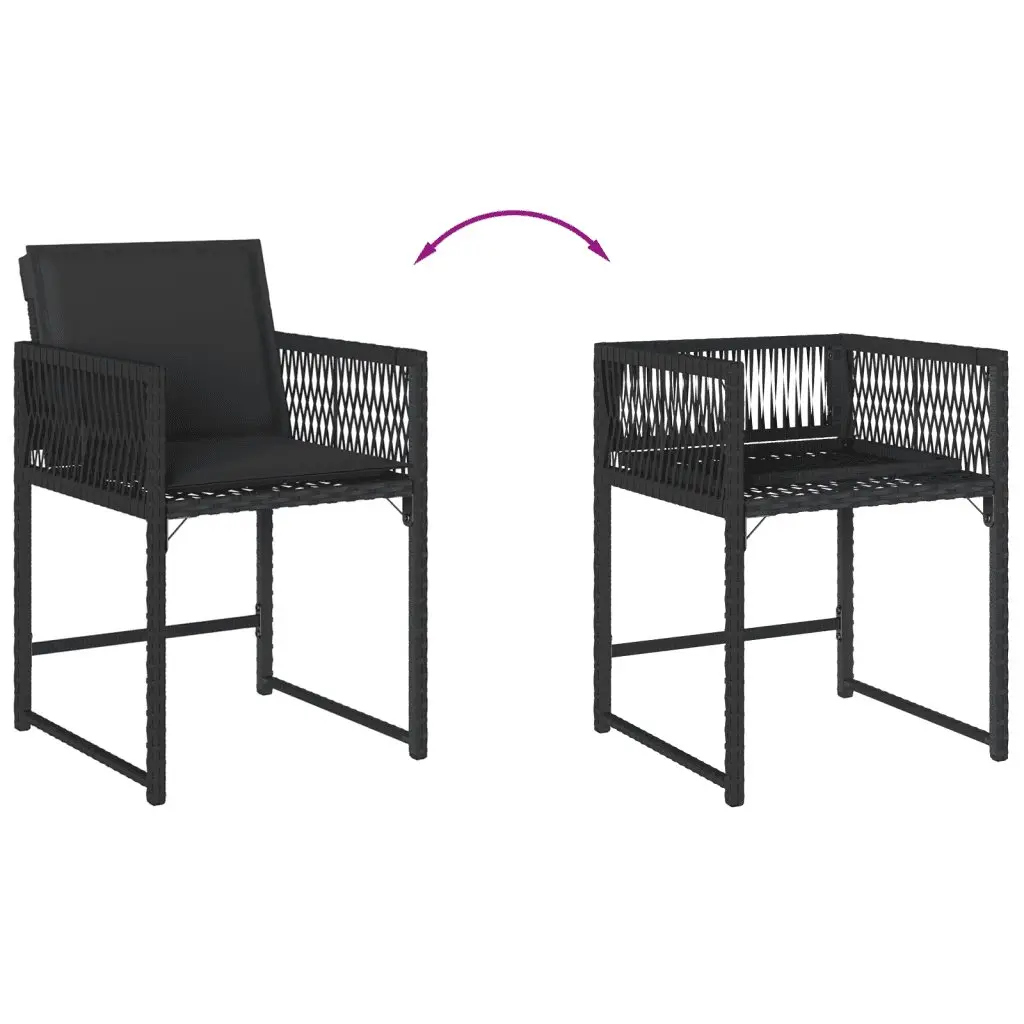 Garden Dining Set 9 Piece Black Poly Rattan Chairs Table with Tempered Glass Top and Thickly Padded Cushions for Outdoor Use